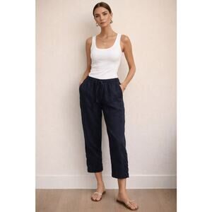 Charter Club Luxury Linen Crop Pants Women Sz M Navy Quiet Luxury Elevated Basic